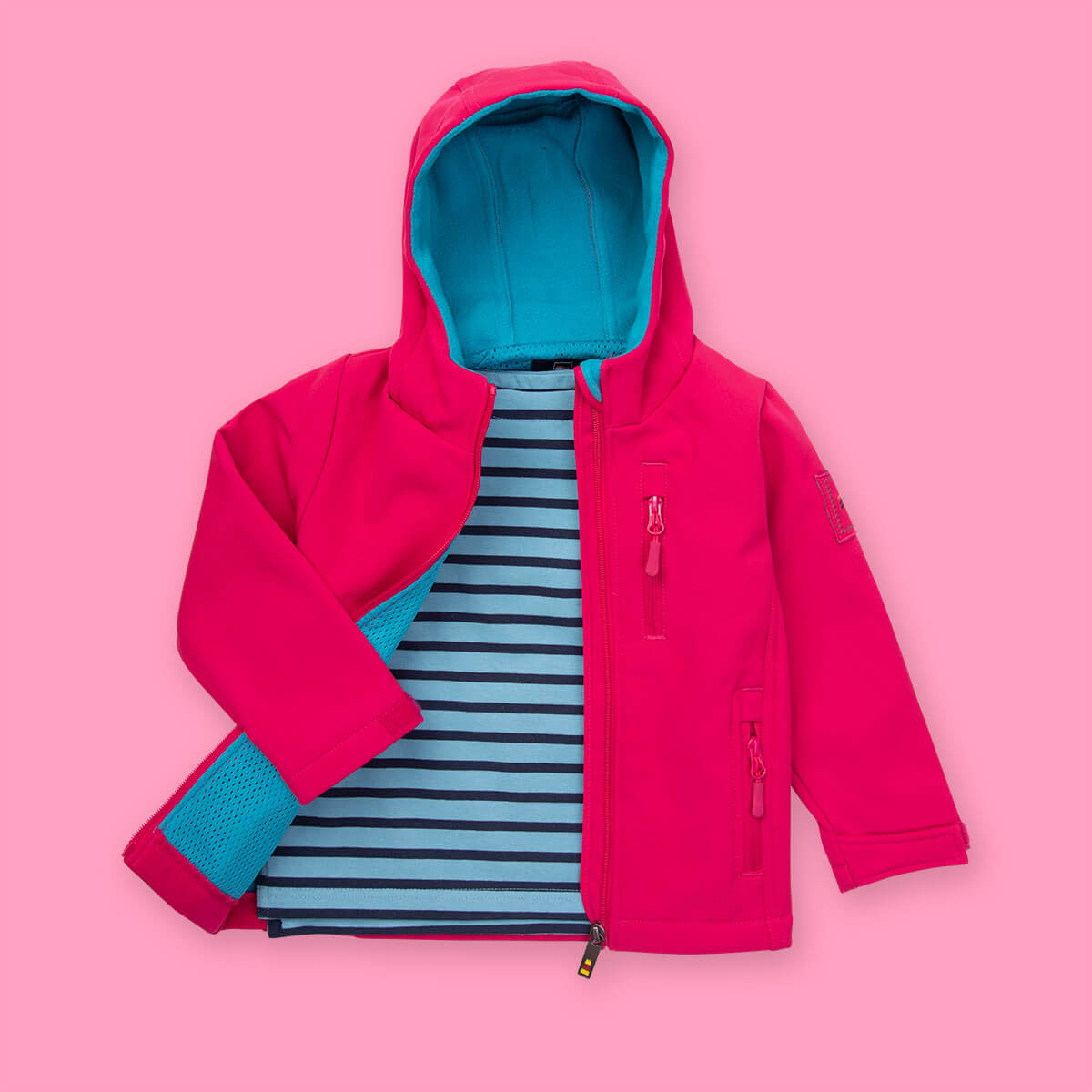 Look enfant All'Océan - Veste softshell Kansas Fuschia & Marinière dauphin / régate